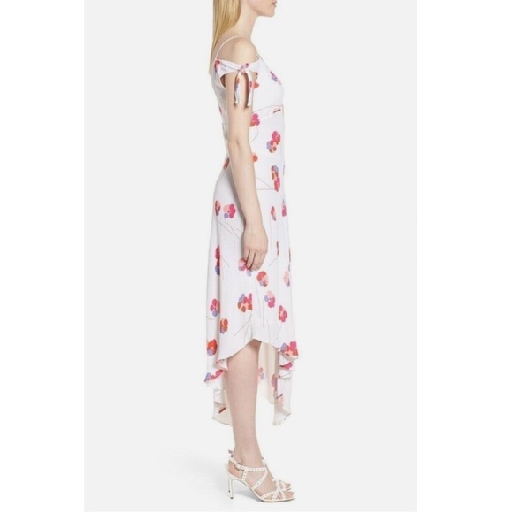 Lewit Tie Sleeve Off Shoulder Floral Asymmetrical Maxi Dress White Pink Size 8 - Picture 9 of 16